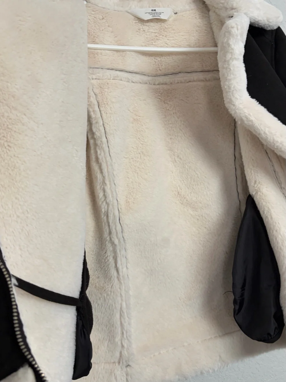H&M Black Teddy Shearling Jacket with Cream Trim
